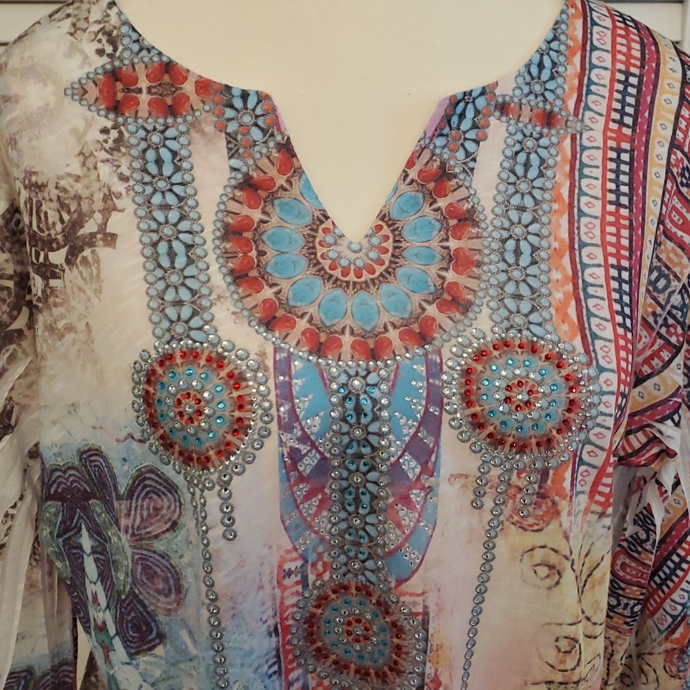 Jess & Jane Embellished Southwestern Top, Size Large - Picture 2 of 7